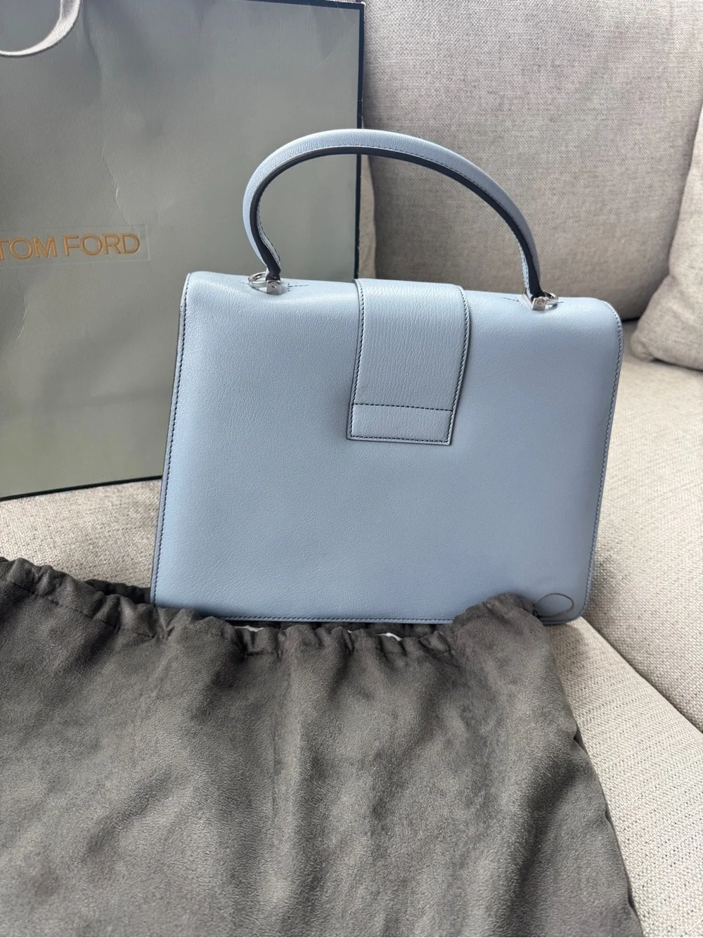 Brand New Luxury - Tom Ford Baby Blue T Lock Leather Top-Handle Satchel
